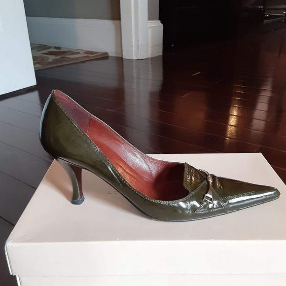 Delman,Army Green Patent Leather Heels - Picture 4 of 8